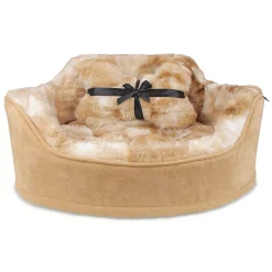 Precious Tails Faux Fur Pet Bed With Plush Bone Pillow -PetPals Group shop 5005416 ALT2