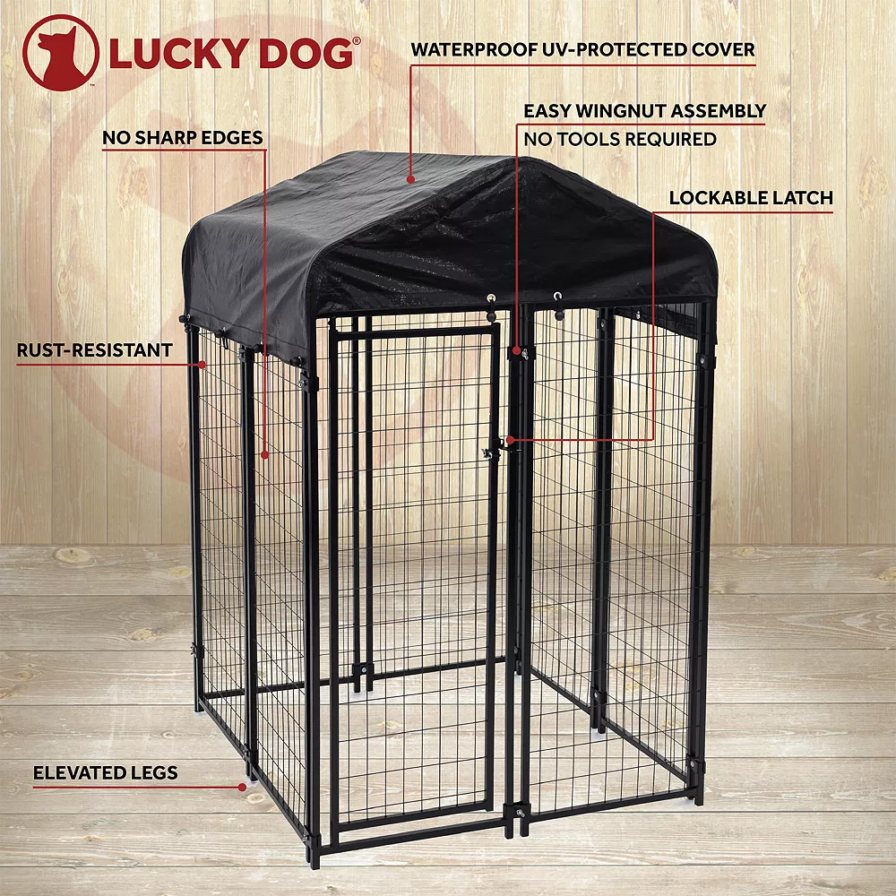 Lucky Dog 4' X 4' X 6' Uptown Welded Wire Outdoor Dog Kennel W/ Waterproof Cover 5 Lucky Dog 4' X 4' X 6' Uptown Welded Wire Outdoor Dog Kennel W/ Waterproof Cover - Image 3