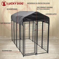Lucky Dog Uptown Large Outdoor Covered Kennel Heavy Duty Dog Fence Pen, Black -PetPals Group shop 5244442 ALT3