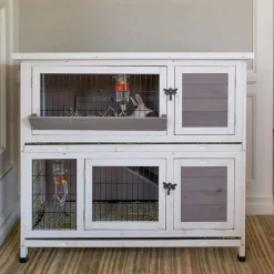 Be Mindful Indoor Outdoor Pet Bunny Hutch House Cage For Rabbits And Guinea Pigs, White -PetPals Group shop 5272627 ALT2