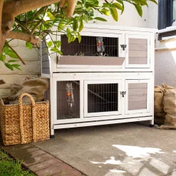 Be Mindful Indoor Outdoor Pet Bunny Hutch House Cage For Rabbits And Guinea Pigs, White -PetPals Group shop 5272627 ALT3