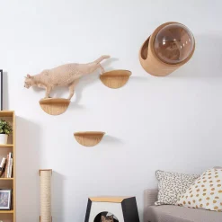MyZoo Lack Wooden Wall Mounted Cat Shelves - 2 Piece, Round, Oak -PetPals Group shop 5413208 ALT2