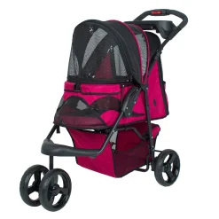 PETIQUE Durable Folding Pet Stroller With Mesh Sides For Dogs & Cats, Razzberry