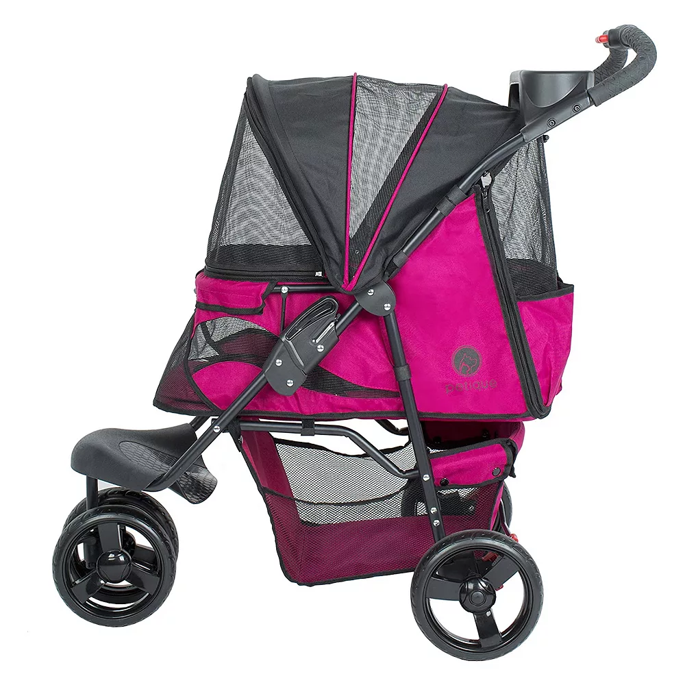 PETIQUE Durable Folding Pet Stroller With Mesh Sides For Dogs & Cats, Razzberry 4 PETIQUE Durable Folding Pet Stroller With Mesh Sides For Dogs & Cats, Razzberry - Image 2