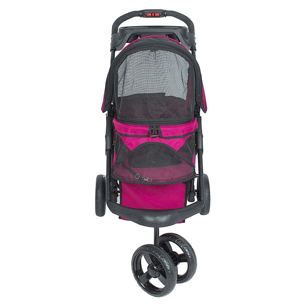 PETIQUE Durable Folding Pet Stroller With Mesh Sides For Dogs & Cats, Razzberry 5 PETIQUE Durable Folding Pet Stroller With Mesh Sides For Dogs & Cats, Razzberry - Image 3