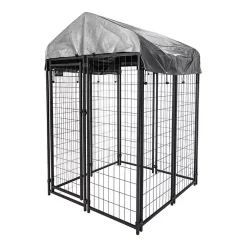 Homestead Large Welded Wire Outdoor Pet Kennel With Waterproof Cover, Black