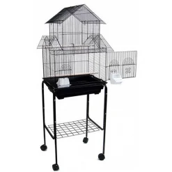 YML 5844 3/8" Bar Spacing Pagoda Small Bird Cage With Stand - 18"x14" In Black