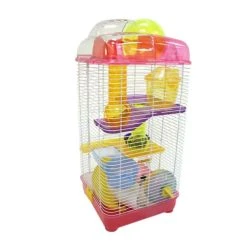 YML 3 Level Clear Plastic Dwarf Hamster, Mice Cage With Ball On Top, Pink