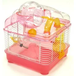 YML H1010 Clear Plastic Dwarf Hamster, Mice Cage With Ball On Top, Pink