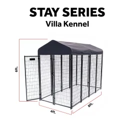 Lucky Dog STAY Series 4 X 8 X 6 Foot Roofed Steel Frame Villa Dog Kennel, Gray -PetPals Group shop 5738349 ALT2