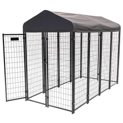 Lucky Dog STAY Series 4 X 8 X 6 Foot Roofed Steel Frame Villa Dog Kennel, Gray -PetPals Group shop 5738349 ALT3