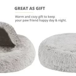 Madison Park Luna Plush Faux Fur Hooded Round Pet Bed -PetPals Group shop 5855992 ALT3