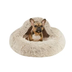 Madison Park Luna Plush Faux Fur Hooded Round Pet Bed