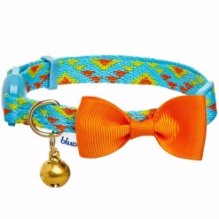 Blueberry Pet Southwestern Tribal Triangles, Bow Tie & Jingle Bell Cat Collar