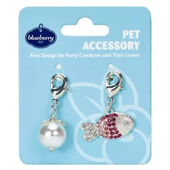 Blueberry Pet Pearl & Fish Charm 2-piece Cat Collar Accessory Set
