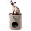 Precious Tails Home Base Circular 2-Tier Collapsible Cat Cave -PetPals Group shop 5984932 Natural