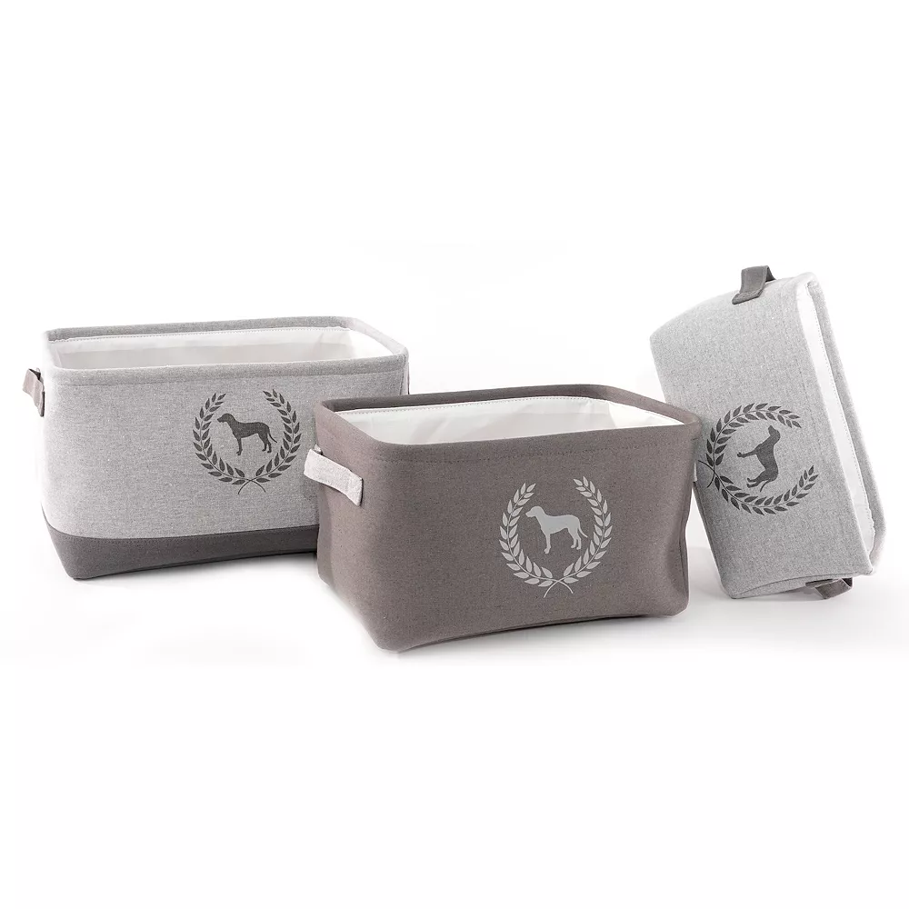 Precious Tails Dog Crest Print Linen Storage Bin Set 3 Precious Tails Dog Crest Print Linen Storage Bin Set