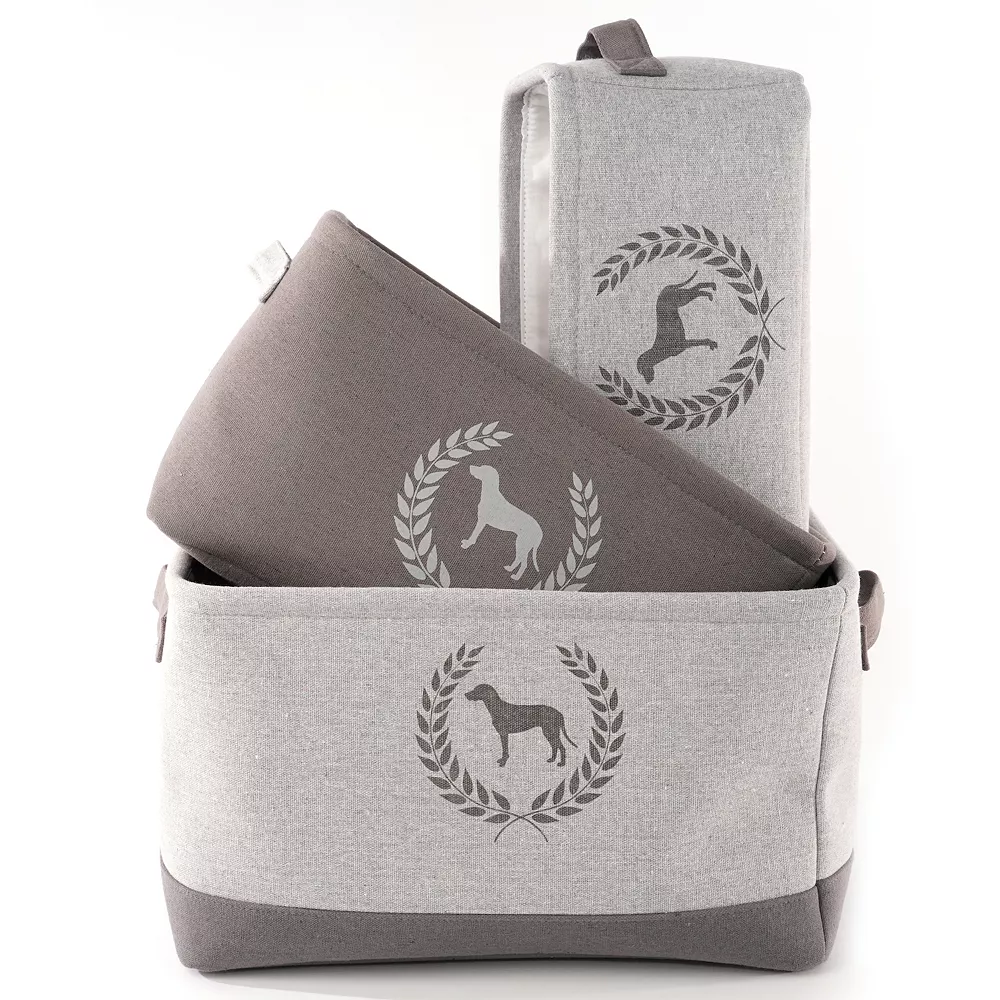 Precious Tails Dog Crest Print Linen Storage Bin Set 4 Precious Tails Dog Crest Print Linen Storage Bin Set - Image 2