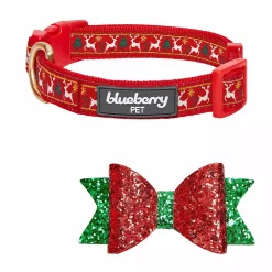 Blueberry Pet Christmas Reindeer Bow Tie Dog Collar -PetPals Group shop 5985960 ALT2