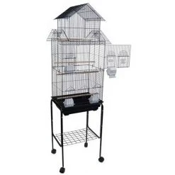 YML 6844 3/8" Bar Spacing Tall Pagoda Top Small Bird Cage With Stand - 18"x14" In Black