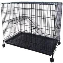 YML 2 Level Ferret Cat Chinchilla Cage Crate, Black