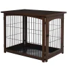 PawHut Wooden Decorative Dog Cage Pet Crate With Fence Side Table Small Animal House And Tabletop Brown -PetPals Group shop 6013512
