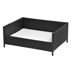 PawHut Rattan Pet Bed Raised Wicker Dog House Small Animal Sofa Indoor And Outdoor With Soft Washable Cushion Black -PetPals Group shop 6013524 ALT