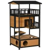 PawHut Feral Cat House Outdoor Kitten Condo Shelter With Raised Floor Asphalt Roof Escape Door Jumping Platform Grey -PetPals Group shop 6013554 Natural Wood