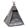 PawHut Pet Teepee Tent Cat Bed Dog House With Thick Cushion Chalkboard For Kitten And Puppy 32inch Grey -PetPals Group shop 6013648