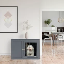 PawHut Furniture Style Indoor Dog Crate End Table Pet Cage Kennel With Double Doors And Locks For Small And Medium Dogs Grey -PetPals Group shop 6013652 ALT2