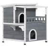 PawHut 2 Story Weatherproof Wood Cat House With Bacony Cat Shelter Condo Enclosure For Indoor And Outdoor Use Kitty House With Escape Door Grey -PetPals Group shop 6013670