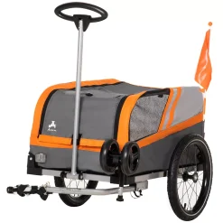 PawHut 2 In 1 Travel Dog Stroller Small Pet Bicycle Cart Carrier With Universal Coupler Safety Leash And Easy Fold Design Orange 6 PawHut 2 In 1 Travel Dog Stroller Small Pet Bicycle Cart Carrier With Universal Coupler Safety Leash And Easy Fold Design Orange -PetPals Group shop 6013758 ALT