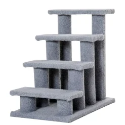 PawHut 25" 4 Step Multi Level Carpeted Cat Scratching Post Pet Stairs Grey