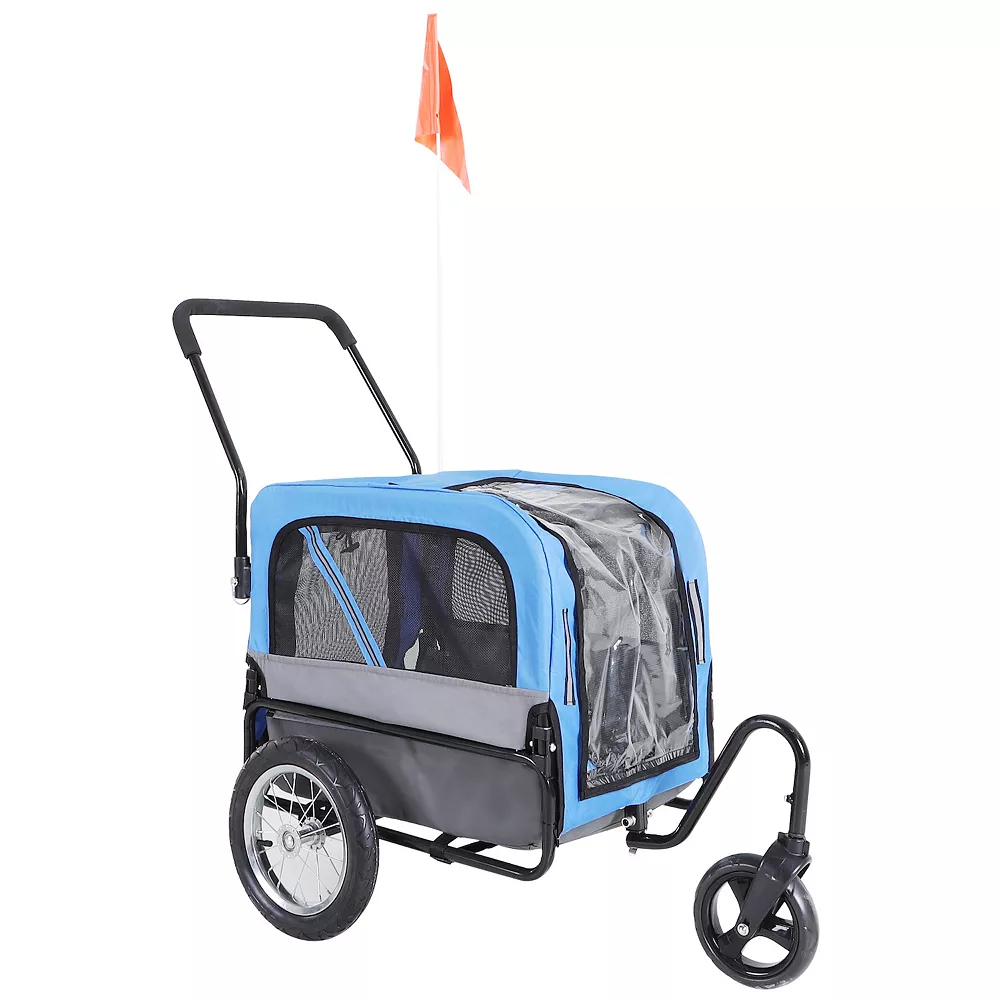 Aosom Elite Jr Dog Bike Trailer 2 In 1 Pet Stroller Cart Bicycle Wagon Cargo Carrier Attachment For Travel With 360 Degree Swivel Wheels And Large Easy Entry Blue 4 Aosom Elite Jr Dog Bike Trailer 2 In 1 Pet Stroller Cart Bicycle Wagon Cargo Carrier Attachment For Travel With 360 Degree Swivel Wheels And Large Easy Entry Blue - Image 2