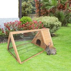 PawHut 46" X 24" Wooden A Frame Outdoor Rabbit Hutch Small Animal Hutch With Outside Run And Ventilating Wire Yellow -PetPals Group shop 6013873 ALT2