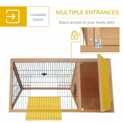 PawHut 46" X 24" Wooden A Frame Outdoor Rabbit Hutch Small Animal Hutch With Outside Run And Ventilating Wire Yellow -PetPals Group shop 6013873 ALT3