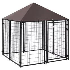 PawHut Lockable Dog House Kennel With Water Resistant Roof For Small And Medium Sized Pets 4.6' X 4.6' X 5'