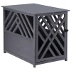 PawHut Furniture Style Wood Dog Crate End Table Decorative Dog Cage Kennel Lattice Night Stand With Lockable Door Grey -PetPals Group shop 6013898