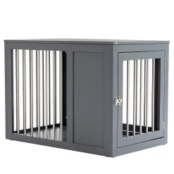 PawHut Furniture Style Indoor Dog Crate End Table Pet Cage Kennel With Double Doors And Locks For Medium Dogs Coffee