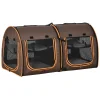 PawHut 39" Portable Soft Sided Pet Cat Carrier With Divider Two Compartments Soft Cushions And Storage Bag Brown -PetPals Group shop 6013991 Brown