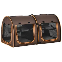 PawHut 39" Portable Soft Sided Pet Cat Carrier With Divider Two Compartments Soft Cushions And Storage Bag Brown