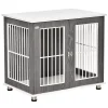 PawHut 34'' 2 In 1 Wooden Dog Kennel Modern Wire Animal Crate Pet Cage With Lockable Door And Adjustable Foot Pads For Small And Medium Dogs Grey And White 1 PawHut 34'' 2 In 1 Wooden Dog Kennel Modern Wire Animal Crate Pet Cage With Lockable Door And Adjustable Foot Pads For Small And Medium Dogs Grey And White -PetPals Group shop 6014015