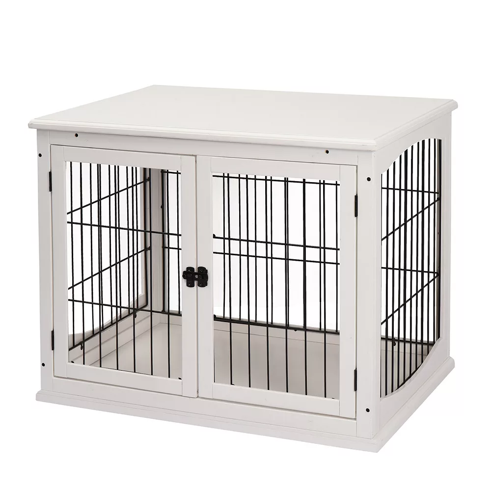 PawHut 26" Wooden Dog Crate Furniture Style Pet Cage Kennel End Table With Lockable Double Door Entrance And Top Shelf Black 4 PawHut 26" Wooden Dog Crate Furniture Style Pet Cage Kennel End Table With Lockable Double Door Entrance And Top Shelf Black - Image 2
