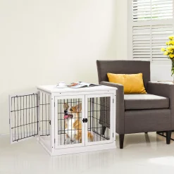 PawHut 26" Wooden Dog Crate Furniture Style Pet Cage Kennel End Table With Lockable Double Door Entrance And Top Shelf Black 7 PawHut 26" Wooden Dog Crate Furniture Style Pet Cage Kennel End Table With Lockable Double Door Entrance And Top Shelf Black -PetPals Group shop 6014159 ALT2