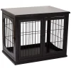 PawHut 26" Wooden Dog Crate Furniture Style Pet Cage Kennel End Table With Lockable Double Door Entrance And Top Shelf Black -PetPals Group shop 6014159 Dark Brown