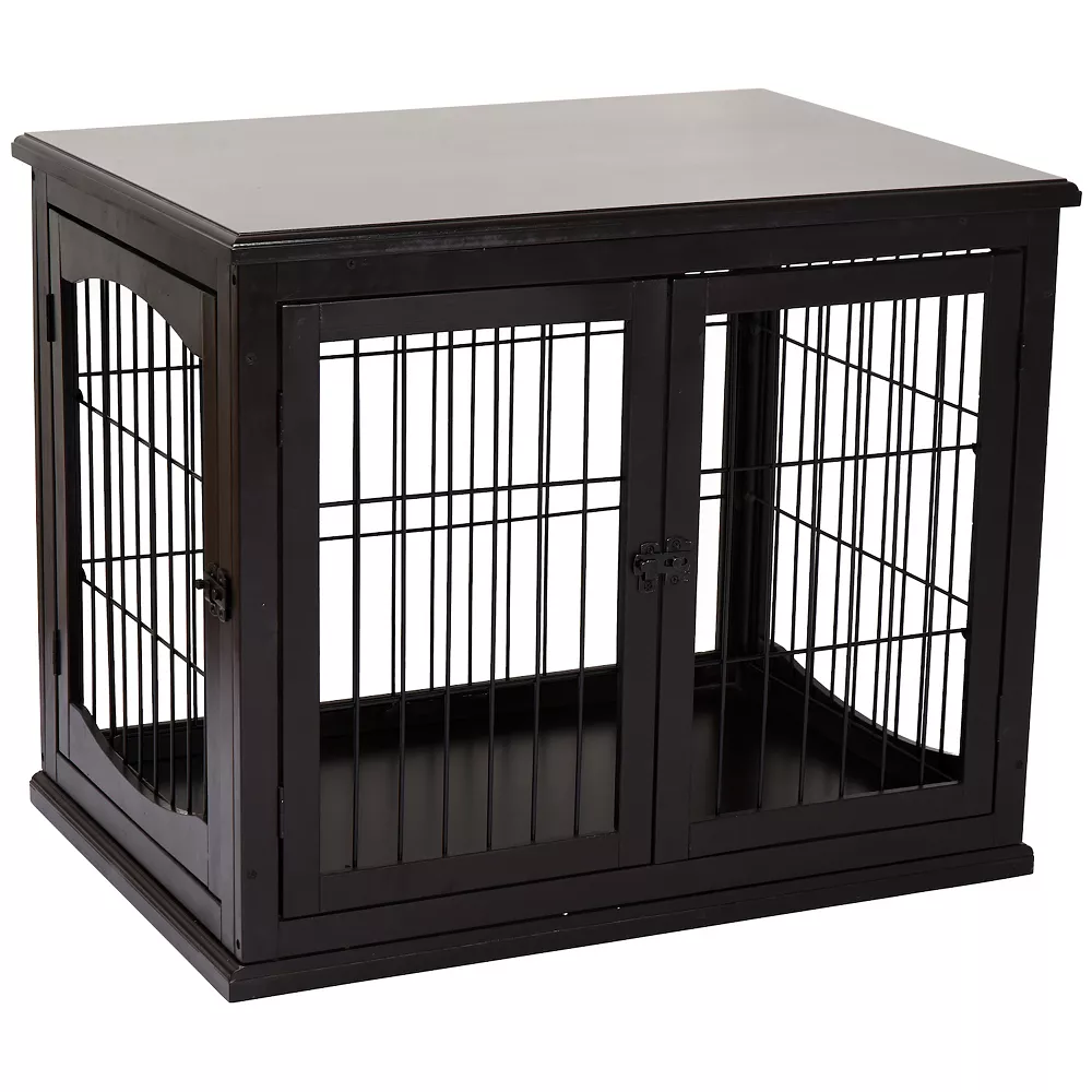 PawHut 26" Wooden Dog Crate Furniture Style Pet Cage Kennel End Table With Lockable Double Door Entrance And Top Shelf Black 3 PawHut 26" Wooden Dog Crate Furniture Style Pet Cage Kennel End Table With Lockable Double Door Entrance And Top Shelf Black