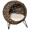 PawHut 20" Natural Rattan Cat House Elevated For Comfort And Circulation Cushion Included As Animal Bed Brown -PetPals Group shop 6014202 Brown