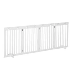 PawHut 80" Extra Wide Freestanding Pet Gate Dog Barrier Folding Safety Fence With 4 Panel Support Feet For Doorway Stairs White