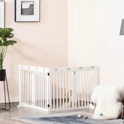 PawHut 80" Extra Wide Freestanding Pet Gate Dog Barrier Folding Safety Fence With 4 Panel Support Feet For Doorway Stairs White -PetPals Group shop 6014266 ALT2