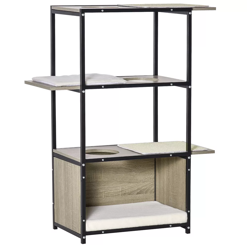 PawHut 48" Cat Activity Tower With 3 Climbing Levels 1 Condo And Removeable Cushions Grey/Black 3 PawHut 48" Cat Activity Tower With 3 Climbing Levels 1 Condo And Removeable Cushions Grey/Black